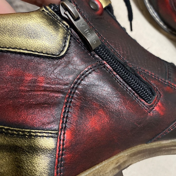 V italia Giovanni Pewter 39 Leather rare 6” boots Women's heeled red gold 8.5 - Picture 10 of 17